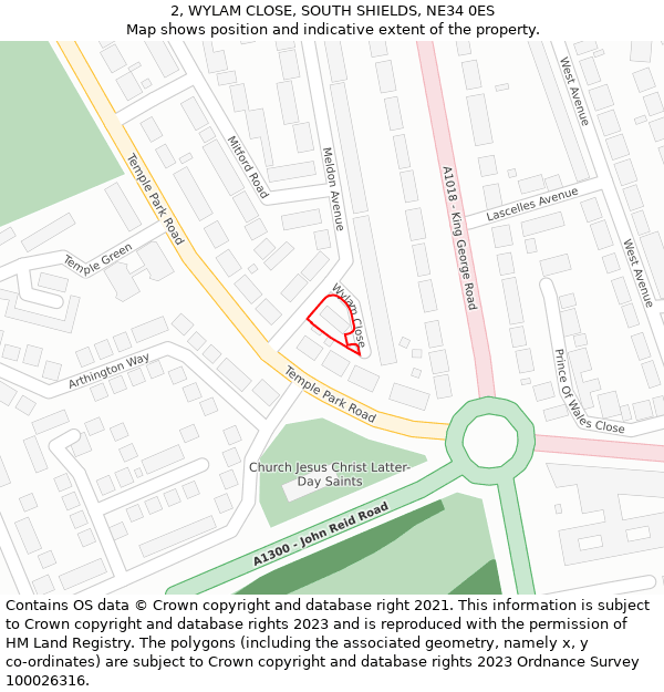 2, WYLAM CLOSE, SOUTH SHIELDS, NE34 0ES: Location map and indicative extent of plot