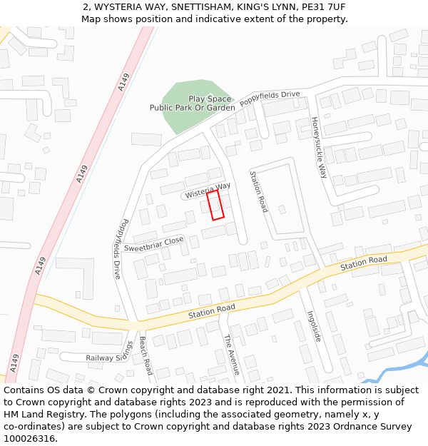 2, WYSTERIA WAY, SNETTISHAM, KING'S LYNN, PE31 7UF: Location map and indicative extent of plot