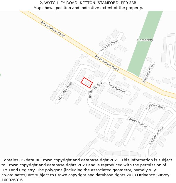 2, WYTCHLEY ROAD, KETTON, STAMFORD, PE9 3SR: Location map and indicative extent of plot