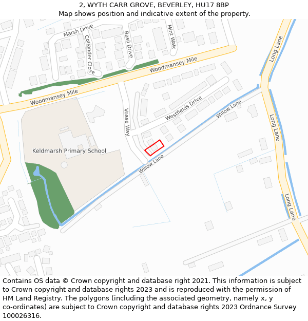 2, WYTH CARR GROVE, BEVERLEY, HU17 8BP: Location map and indicative extent of plot