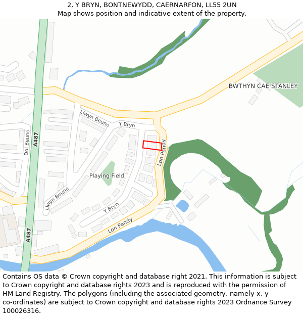 2, Y BRYN, BONTNEWYDD, CAERNARFON, LL55 2UN: Location map and indicative extent of plot