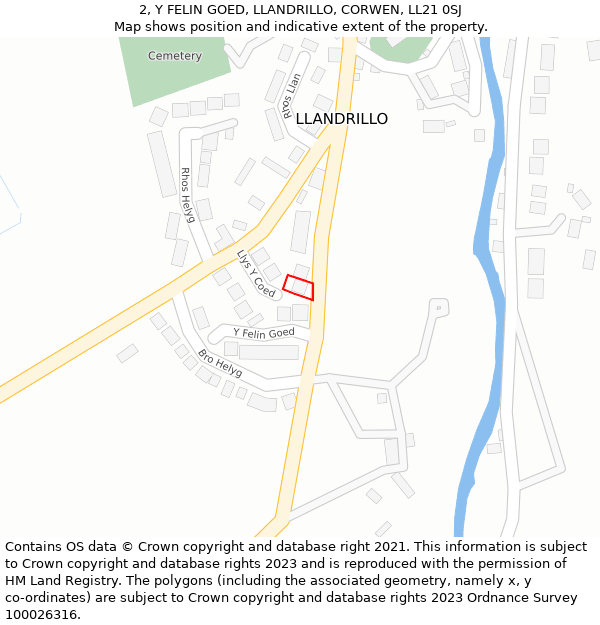 2, Y FELIN GOED, LLANDRILLO, CORWEN, LL21 0SJ: Location map and indicative extent of plot