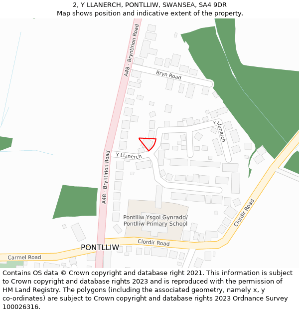 2, Y LLANERCH, PONTLLIW, SWANSEA, SA4 9DR: Location map and indicative extent of plot