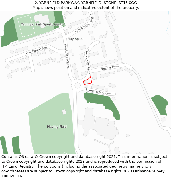 2, YARNFIELD PARKWAY, YARNFIELD, STONE, ST15 0GG: Location map and indicative extent of plot