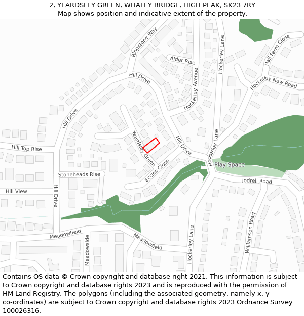 2, YEARDSLEY GREEN, WHALEY BRIDGE, HIGH PEAK, SK23 7RY: Location map and indicative extent of plot