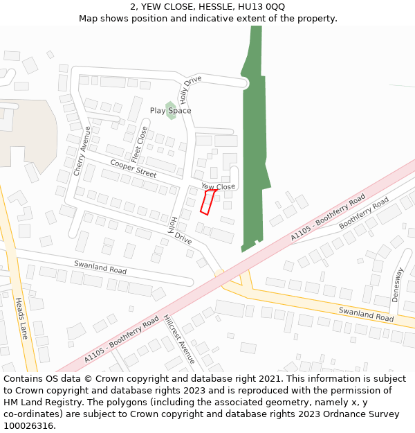 2, YEW CLOSE, HESSLE, HU13 0QQ: Location map and indicative extent of plot