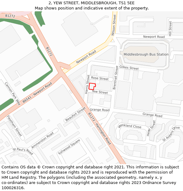 2, YEW STREET, MIDDLESBROUGH, TS1 5EE: Location map and indicative extent of plot