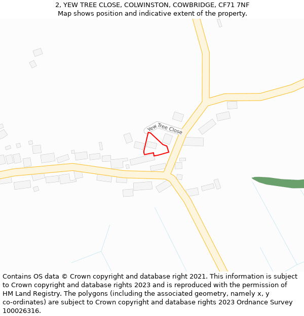 2, YEW TREE CLOSE, COLWINSTON, COWBRIDGE, CF71 7NF: Location map and indicative extent of plot