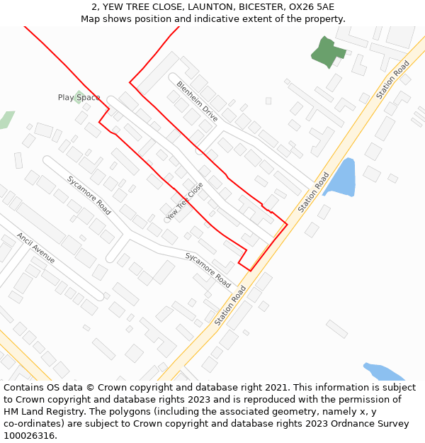 2, YEW TREE CLOSE, LAUNTON, BICESTER, OX26 5AE: Location map and indicative extent of plot