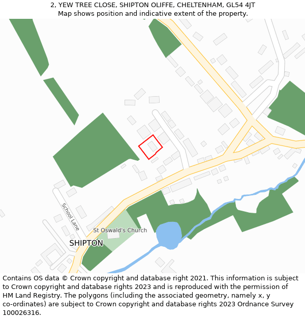 2, YEW TREE CLOSE, SHIPTON OLIFFE, CHELTENHAM, GL54 4JT: Location map and indicative extent of plot