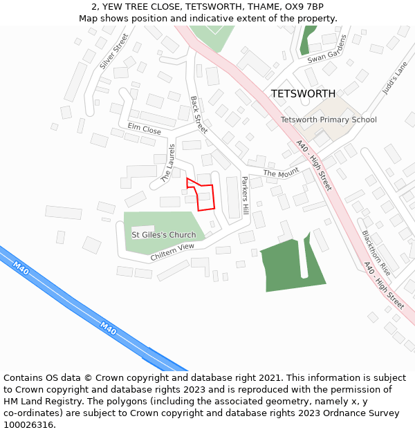 2, YEW TREE CLOSE, TETSWORTH, THAME, OX9 7BP: Location map and indicative extent of plot