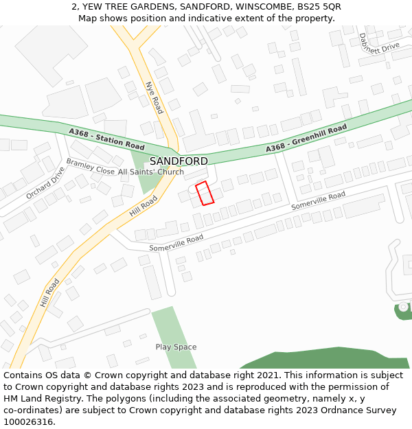 2, YEW TREE GARDENS, SANDFORD, WINSCOMBE, BS25 5QR: Location map and indicative extent of plot