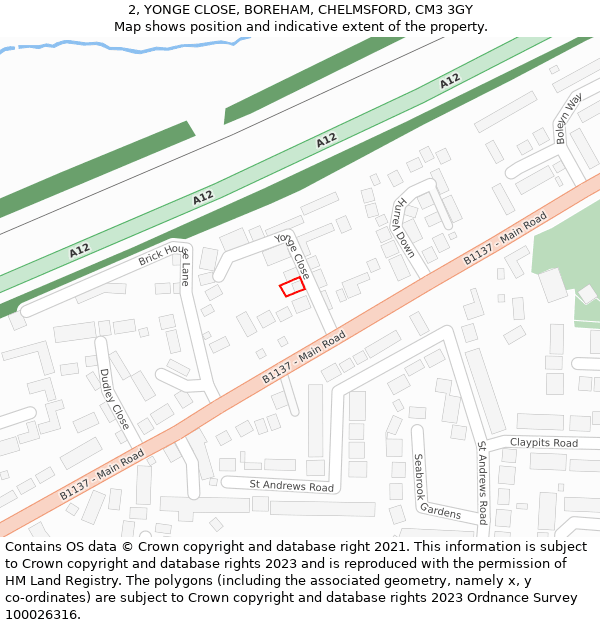 2, YONGE CLOSE, BOREHAM, CHELMSFORD, CM3 3GY: Location map and indicative extent of plot