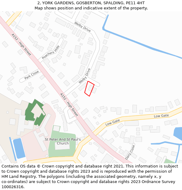 2, YORK GARDENS, GOSBERTON, SPALDING, PE11 4HT: Location map and indicative extent of plot