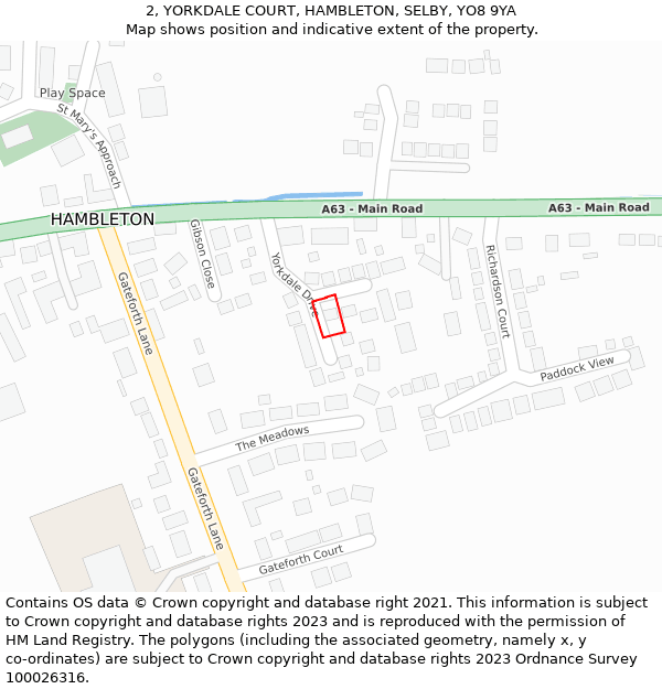 2, YORKDALE COURT, HAMBLETON, SELBY, YO8 9YA: Location map and indicative extent of plot