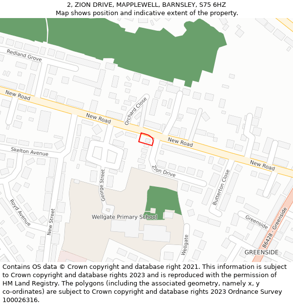 2, ZION DRIVE, MAPPLEWELL, BARNSLEY, S75 6HZ: Location map and indicative extent of plot