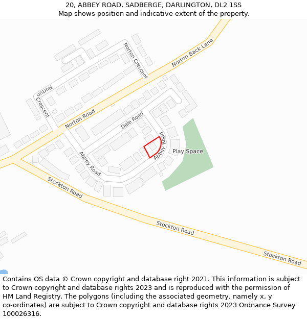 20, ABBEY ROAD, SADBERGE, DARLINGTON, DL2 1SS: Location map and indicative extent of plot