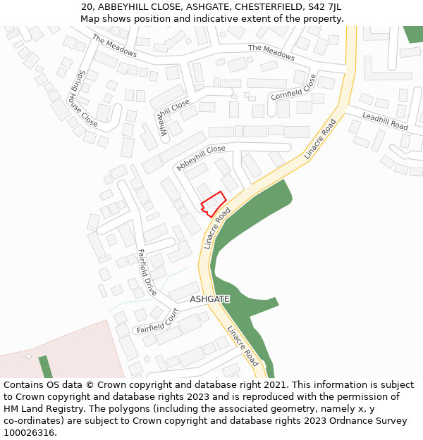 20, ABBEYHILL CLOSE, ASHGATE, CHESTERFIELD, S42 7JL: Location map and indicative extent of plot