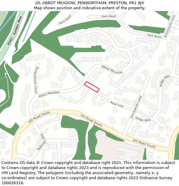 20, ABBOT MEADOW, PENWORTHAM, PRESTON, PR1 9JX: Location map and indicative extent of plot