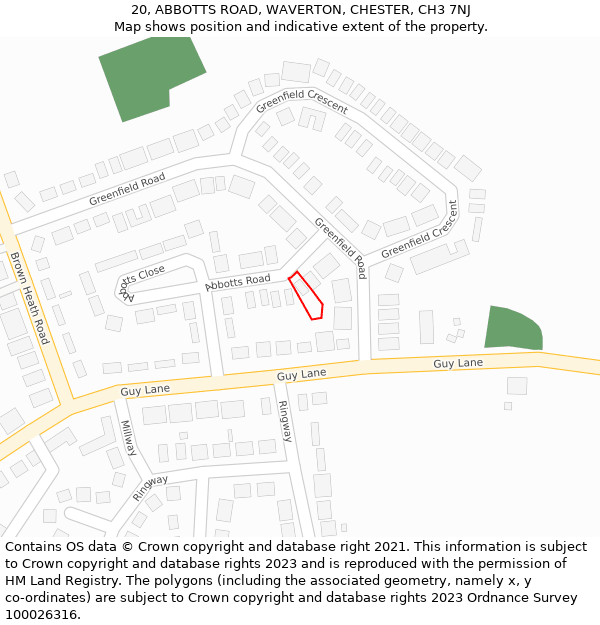 20, ABBOTTS ROAD, WAVERTON, CHESTER, CH3 7NJ: Location map and indicative extent of plot