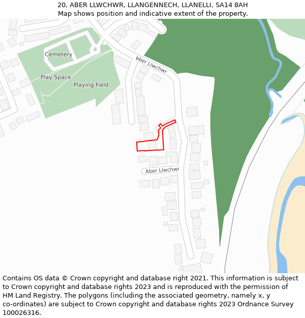 20, ABER LLWCHWR, LLANGENNECH, LLANELLI, SA14 8AH: Location map and indicative extent of plot