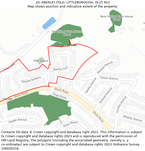 20, ABERLEY FOLD, LITTLEBOROUGH, OL15 9LU: Location map and indicative extent of plot