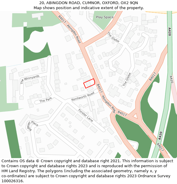 20, ABINGDON ROAD, CUMNOR, OXFORD, OX2 9QN: Location map and indicative extent of plot