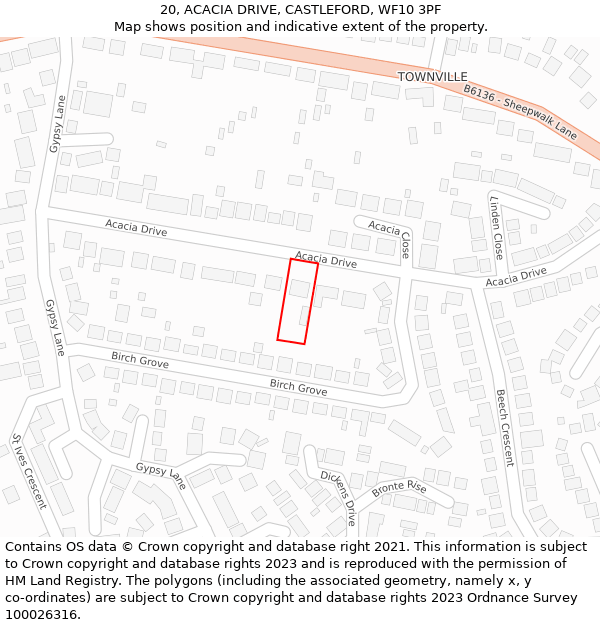 20, ACACIA DRIVE, CASTLEFORD, WF10 3PF: Location map and indicative extent of plot