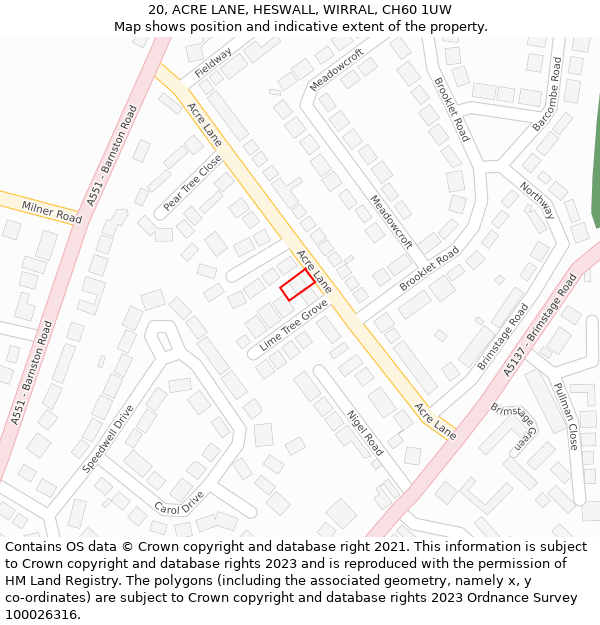 20, ACRE LANE, HESWALL, WIRRAL, CH60 1UW: Location map and indicative extent of plot