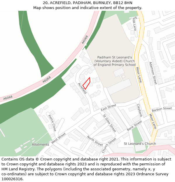 20, ACREFIELD, PADIHAM, BURNLEY, BB12 8HN: Location map and indicative extent of plot