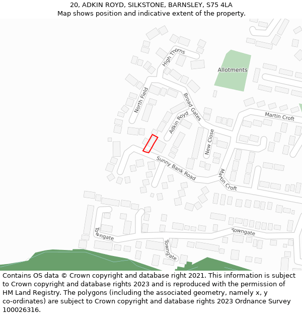 20, ADKIN ROYD, SILKSTONE, BARNSLEY, S75 4LA: Location map and indicative extent of plot