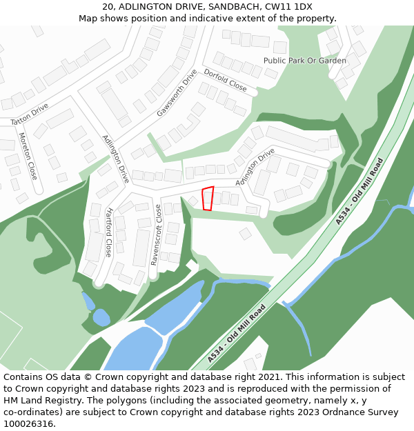 20, ADLINGTON DRIVE, SANDBACH, CW11 1DX: Location map and indicative extent of plot