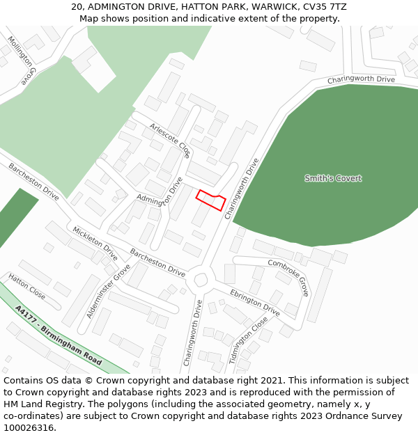 20, ADMINGTON DRIVE, HATTON PARK, WARWICK, CV35 7TZ: Location map and indicative extent of plot