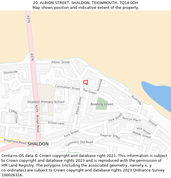 20, ALBION STREET, SHALDON, TEIGNMOUTH, TQ14 0DH: Location map and indicative extent of plot