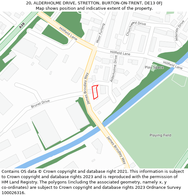 20, ALDERHOLME DRIVE, STRETTON, BURTON-ON-TRENT, DE13 0FJ: Location map and indicative extent of plot