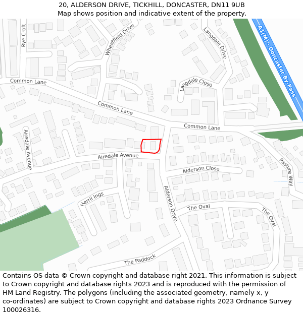 20, ALDERSON DRIVE, TICKHILL, DONCASTER, DN11 9UB: Location map and indicative extent of plot