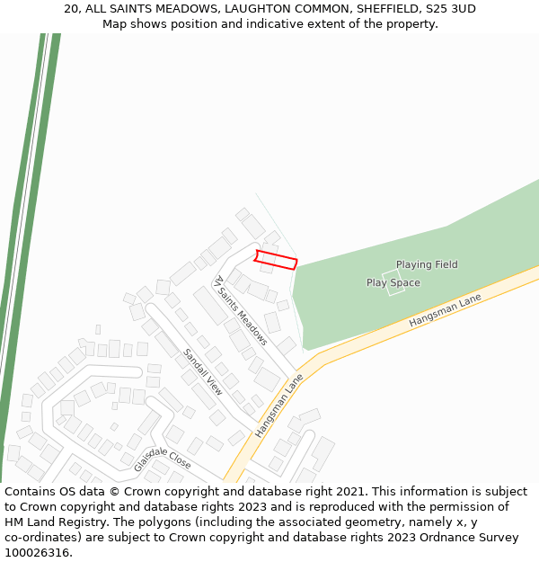 20, ALL SAINTS MEADOWS, LAUGHTON COMMON, SHEFFIELD, S25 3UD: Location map and indicative extent of plot