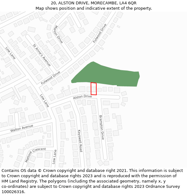 20, ALSTON DRIVE, MORECAMBE, LA4 6QR: Location map and indicative extent of plot
