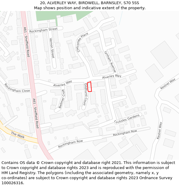 20, ALVERLEY WAY, BIRDWELL, BARNSLEY, S70 5SS: Location map and indicative extent of plot