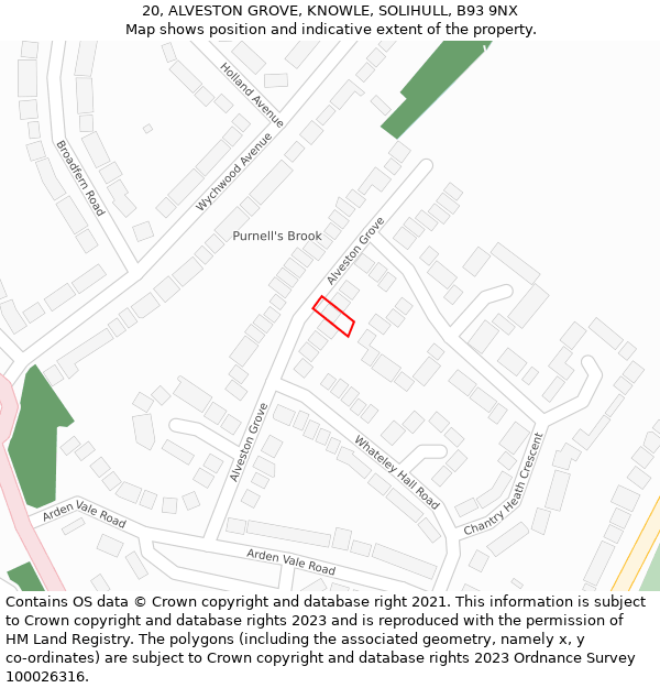 20, ALVESTON GROVE, KNOWLE, SOLIHULL, B93 9NX: Location map and indicative extent of plot