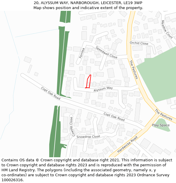 20, ALYSSUM WAY, NARBOROUGH, LEICESTER, LE19 3WP: Location map and indicative extent of plot