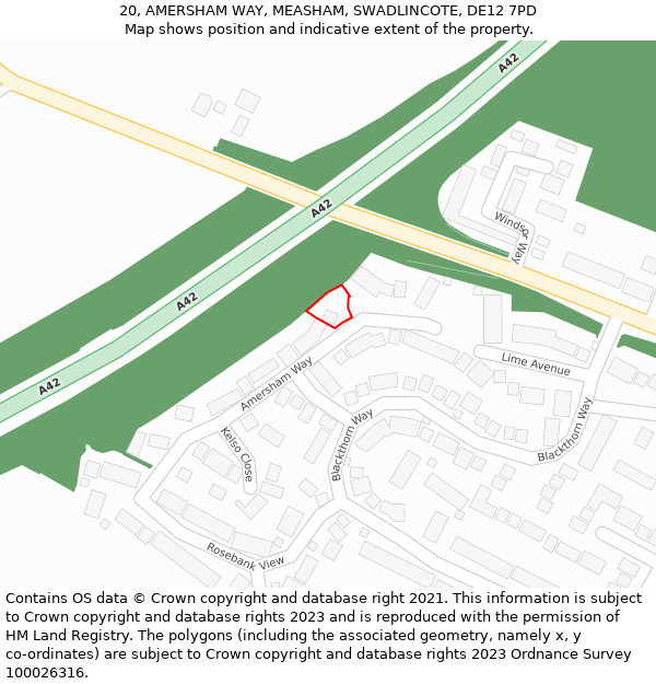 20, AMERSHAM WAY, MEASHAM, SWADLINCOTE, DE12 7PD: Location map and indicative extent of plot