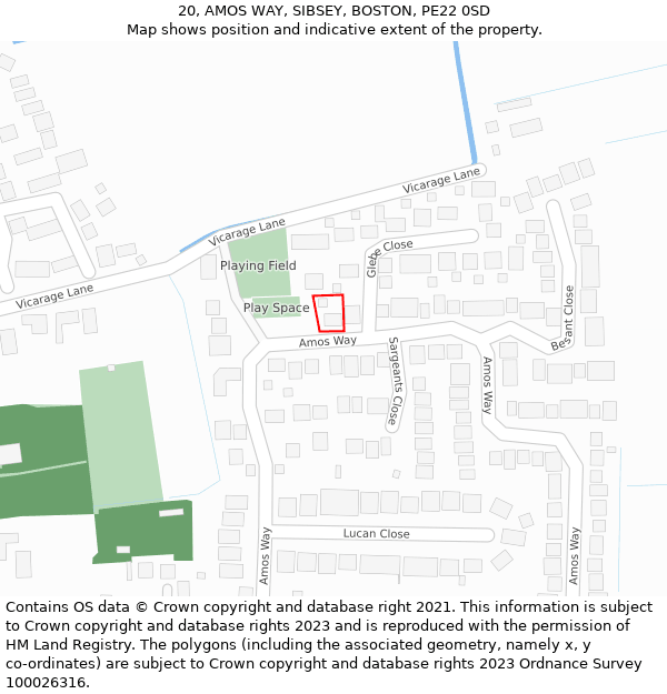 20, AMOS WAY, SIBSEY, BOSTON, PE22 0SD: Location map and indicative extent of plot