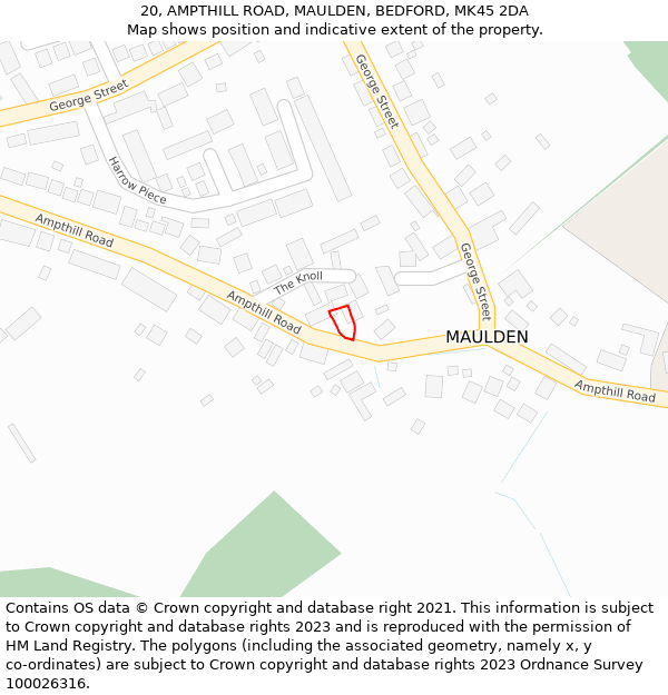 20, AMPTHILL ROAD, MAULDEN, BEDFORD, MK45 2DA: Location map and indicative extent of plot