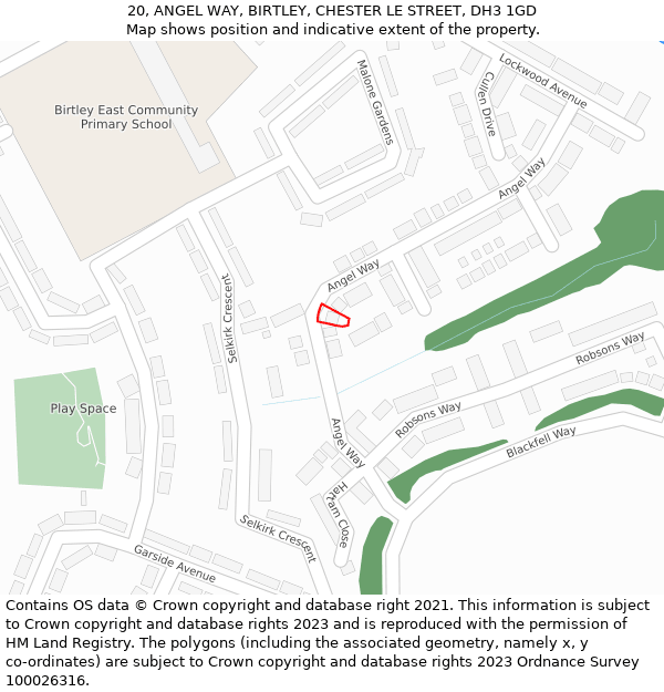 20, ANGEL WAY, BIRTLEY, CHESTER LE STREET, DH3 1GD: Location map and indicative extent of plot