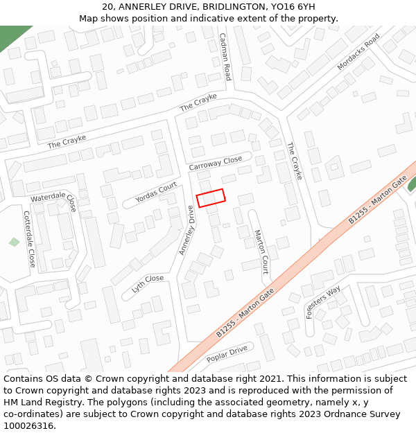 20, ANNERLEY DRIVE, BRIDLINGTON, YO16 6YH: Location map and indicative extent of plot