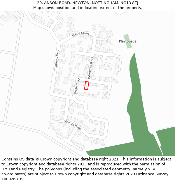 20, ANSON ROAD, NEWTON, NOTTINGHAM, NG13 8ZJ: Location map and indicative extent of plot