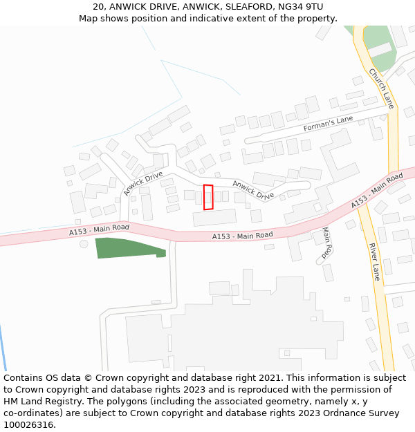 20, ANWICK DRIVE, ANWICK, SLEAFORD, NG34 9TU: Location map and indicative extent of plot