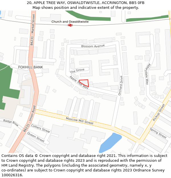 20, APPLE TREE WAY, OSWALDTWISTLE, ACCRINGTON, BB5 0FB: Location map and indicative extent of plot