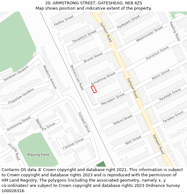 20, ARMSTRONG STREET, GATESHEAD, NE8 4ZS: Location map and indicative extent of plot